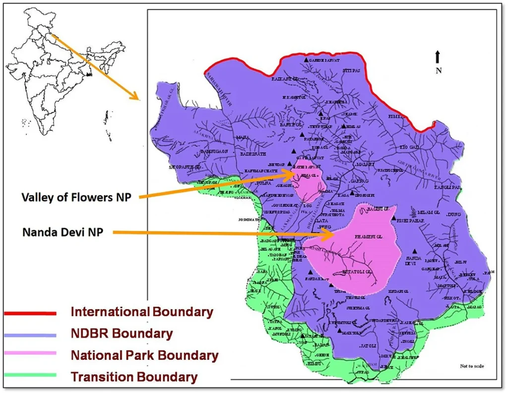 Map of Nanda Devi Biosphere Reserve