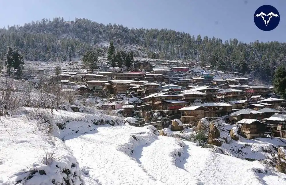 sankri village covered in snow in December winter