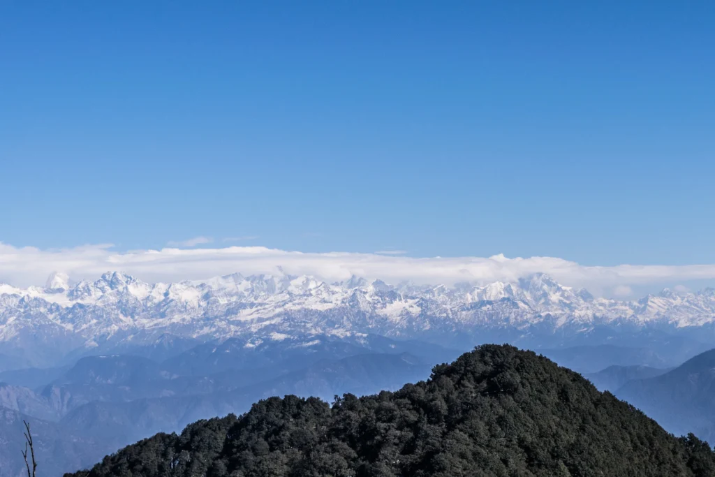 View of Garhwal Himalayan Range from Nag Tibba Summit during winters