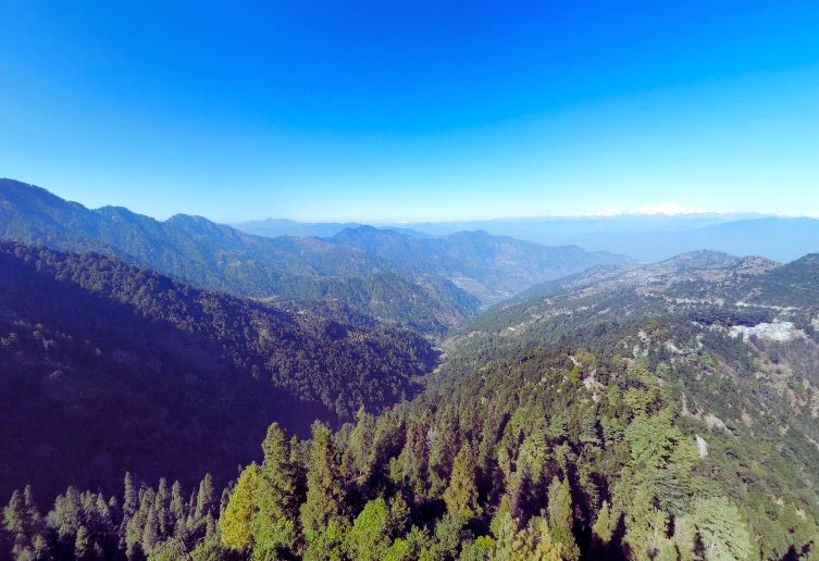 view of valleys and mountain ranges from Kanatal