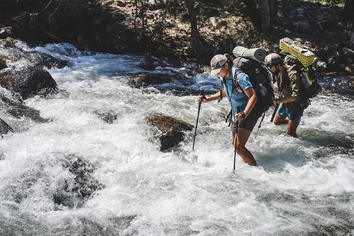 Usage of hiking pole while crossing the river