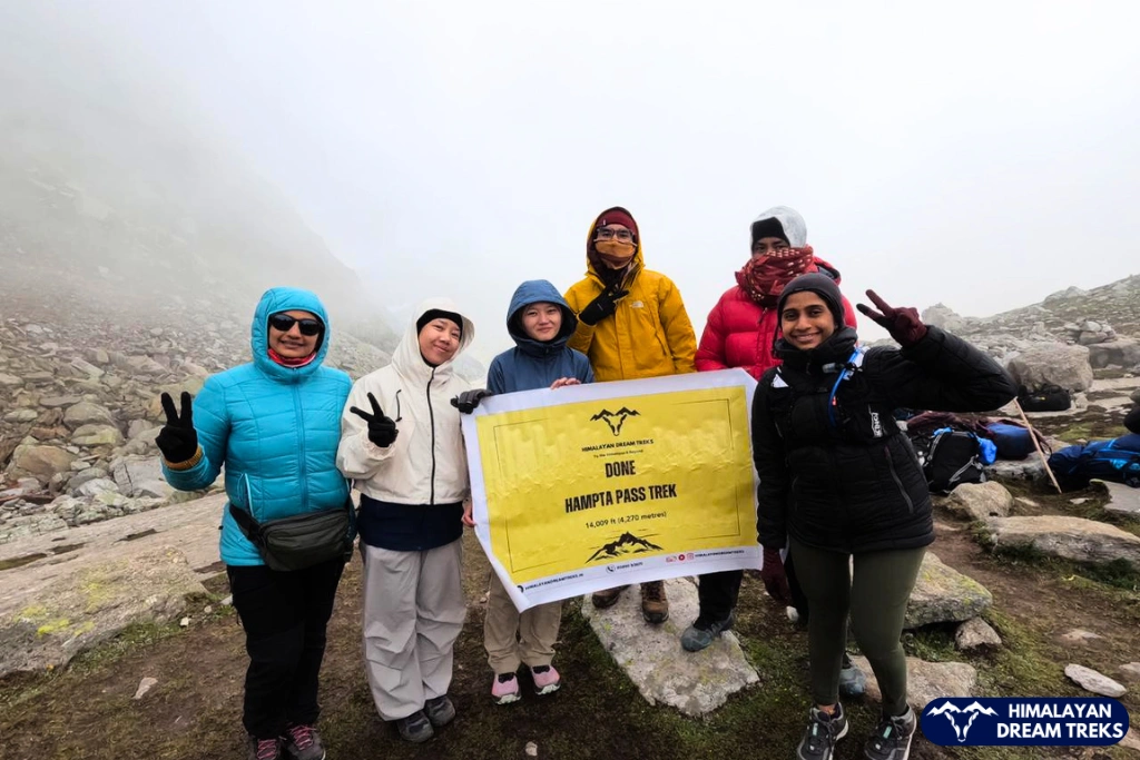 Group Celebrates Completing Hampta Pass Trek
