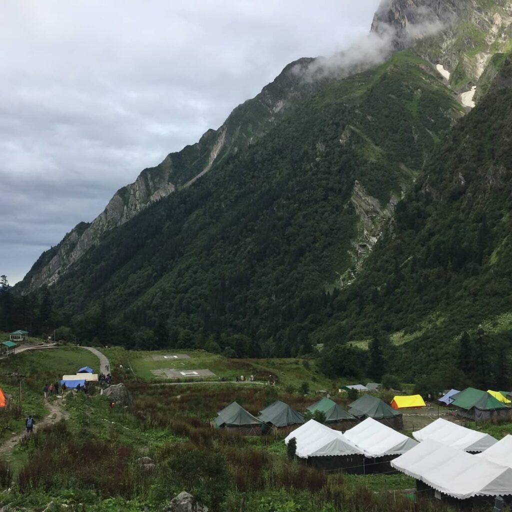Basecamp village of Ghangaria at the foot of the Himalayas