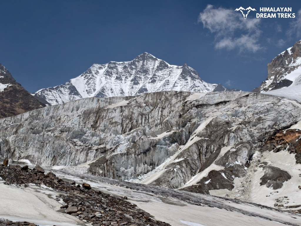 View of Khatling Glacier with backdrop of Jogin