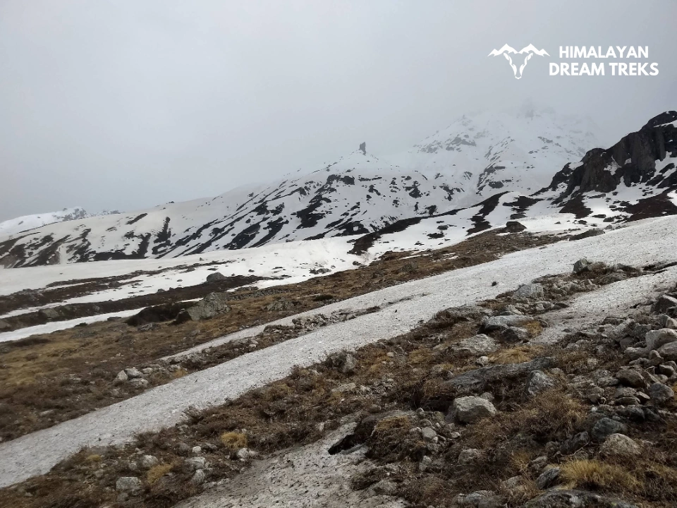 Satopanth trekking path with snow