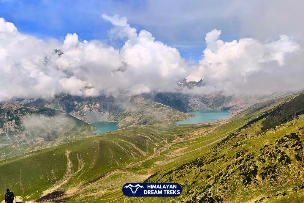 Kishansar and Vishansar lake view when descending from Nichinai Pass