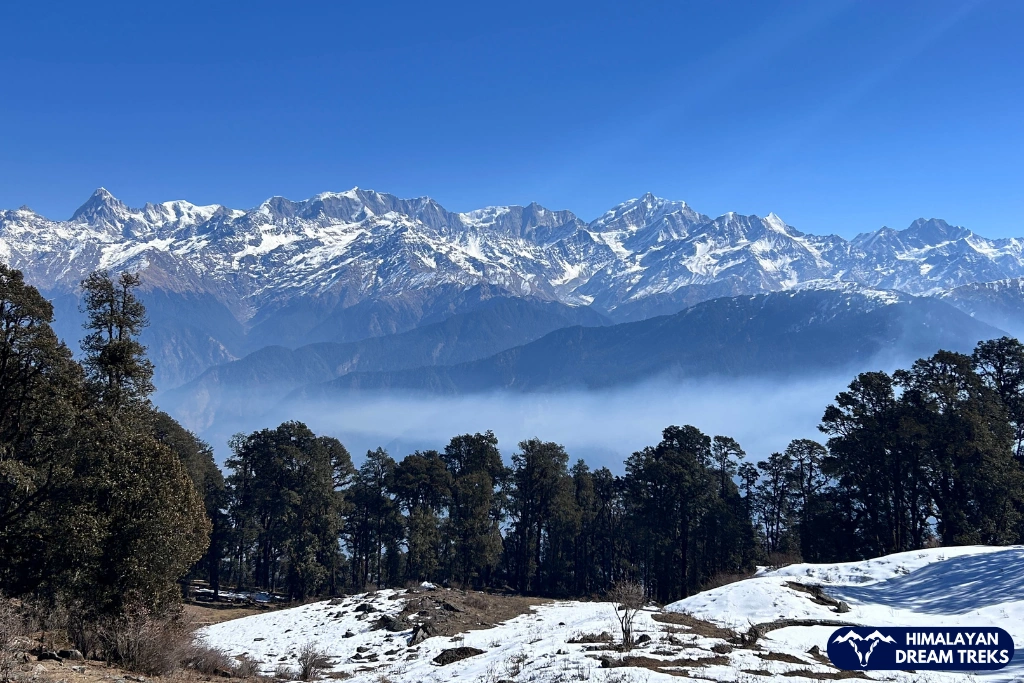 view of himalayan peak from dayara bugyal enroute