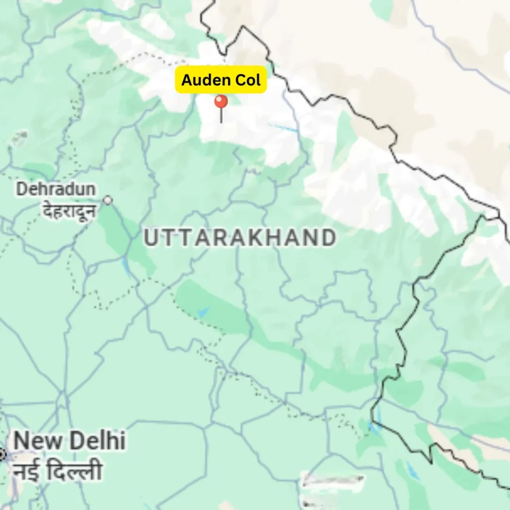 Auden's Col/ Pass Location on the Uttarakhand Map