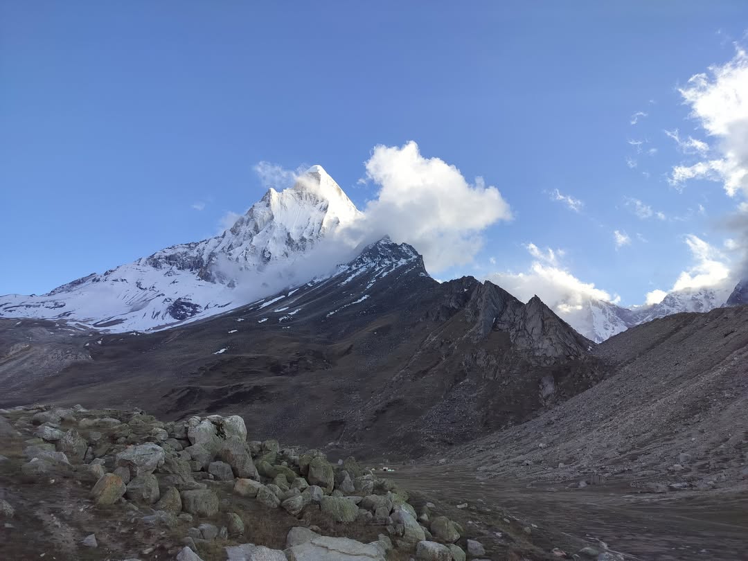 Mount Shivling visible clearly in summer from Tapovan trek route
