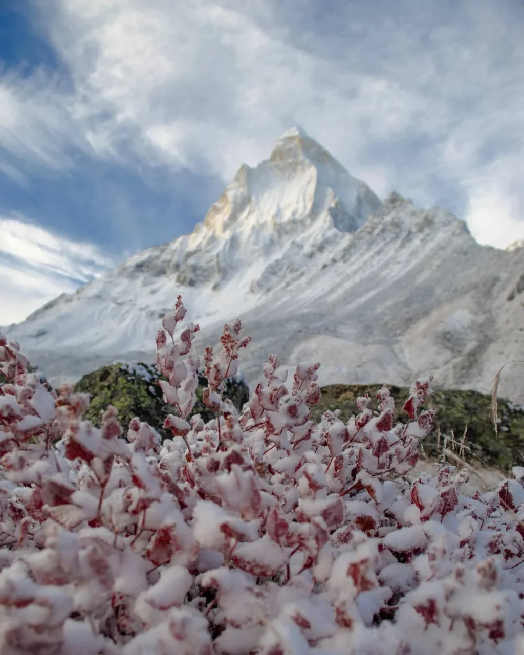 Winter view of Shivling Peak surrounded by snow at Tapovan